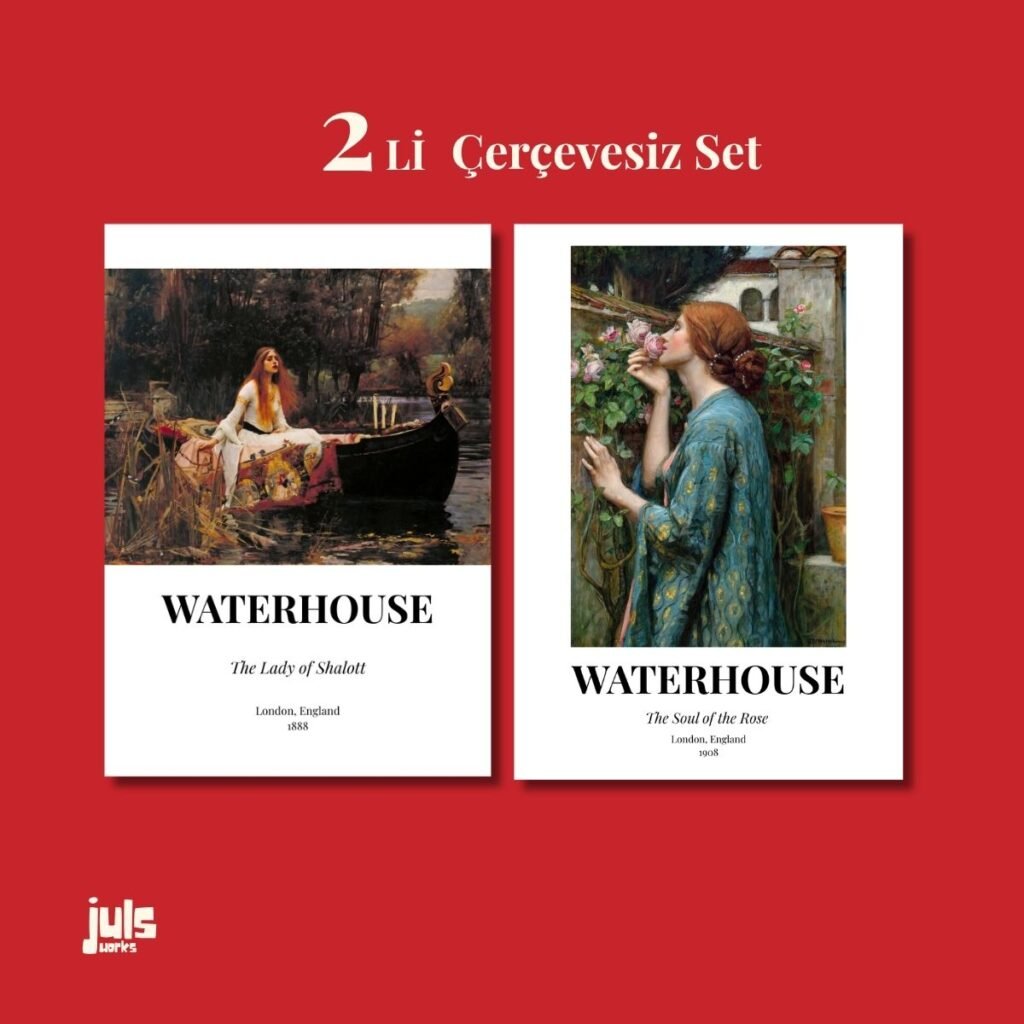 Waterhouse The Lady of Shalott ve The Soul of the Rose ikili poster seti kapak görseli
