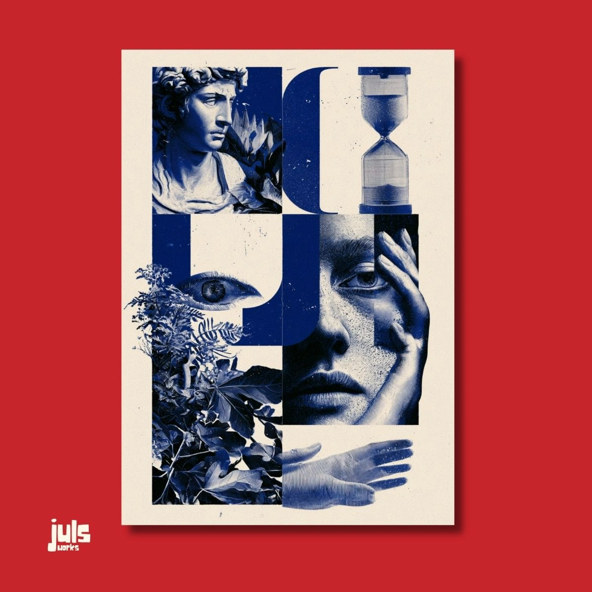 Mavi Kolaj Heykel ve Kum Saati Poster