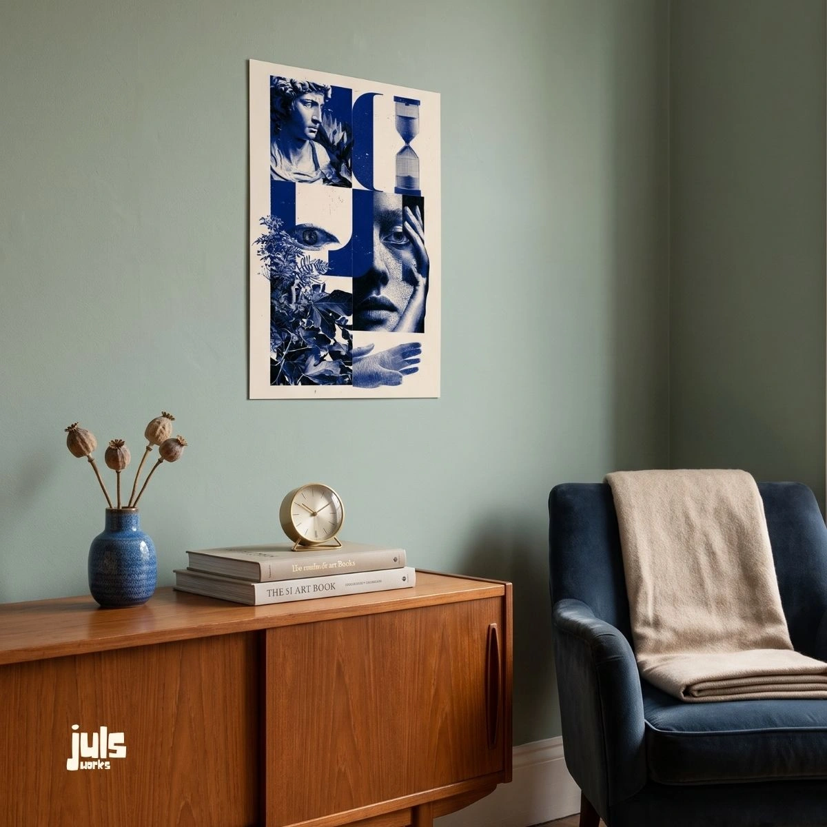 Mavi Kolaj Heykel ve Kum Saati Poster
