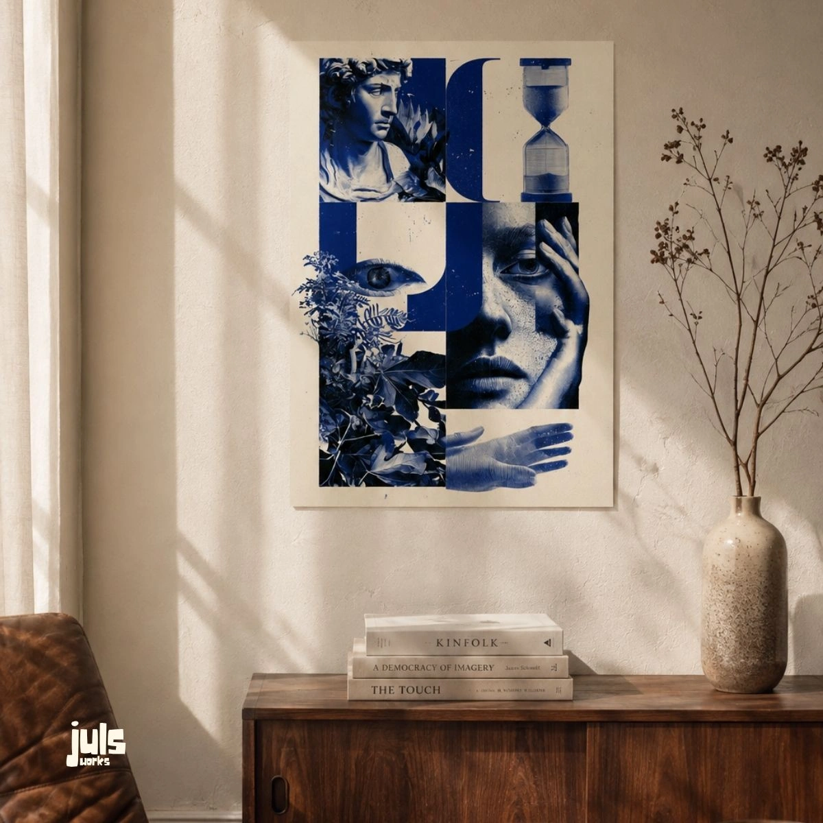 Mavi Kolaj Heykel ve Kum Saati Poster