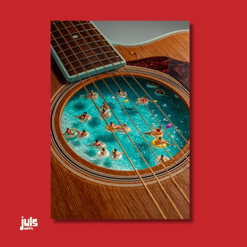 Gitar Havuzu Sürreal Poster