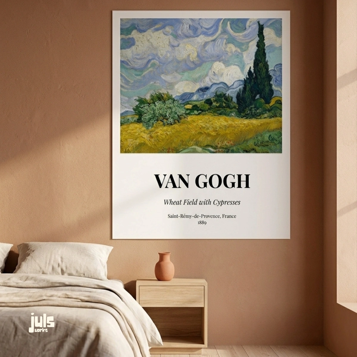 Wheat Field with Cypresses poster oda içi mockup - Van Gogh müze koleksiyonu duvar sanatı