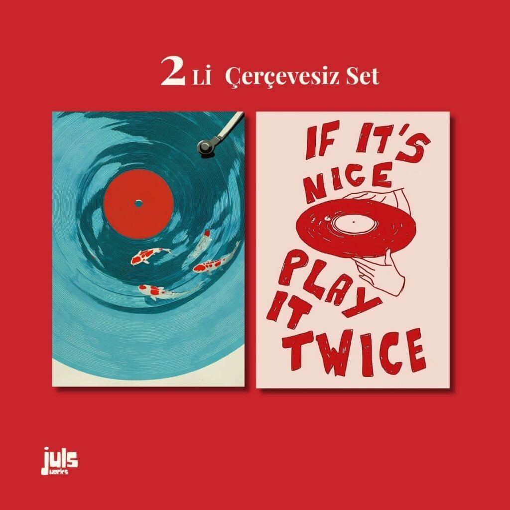 Plak ve koi balıkları ile If It's Nice Play It Twice yazılı ikili poster seti kapak görseli