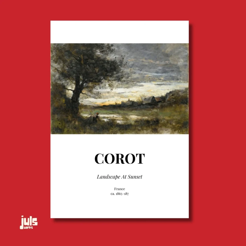 Landscape at Sunset poster - Corot müze koleksiyonu duvar sanatı