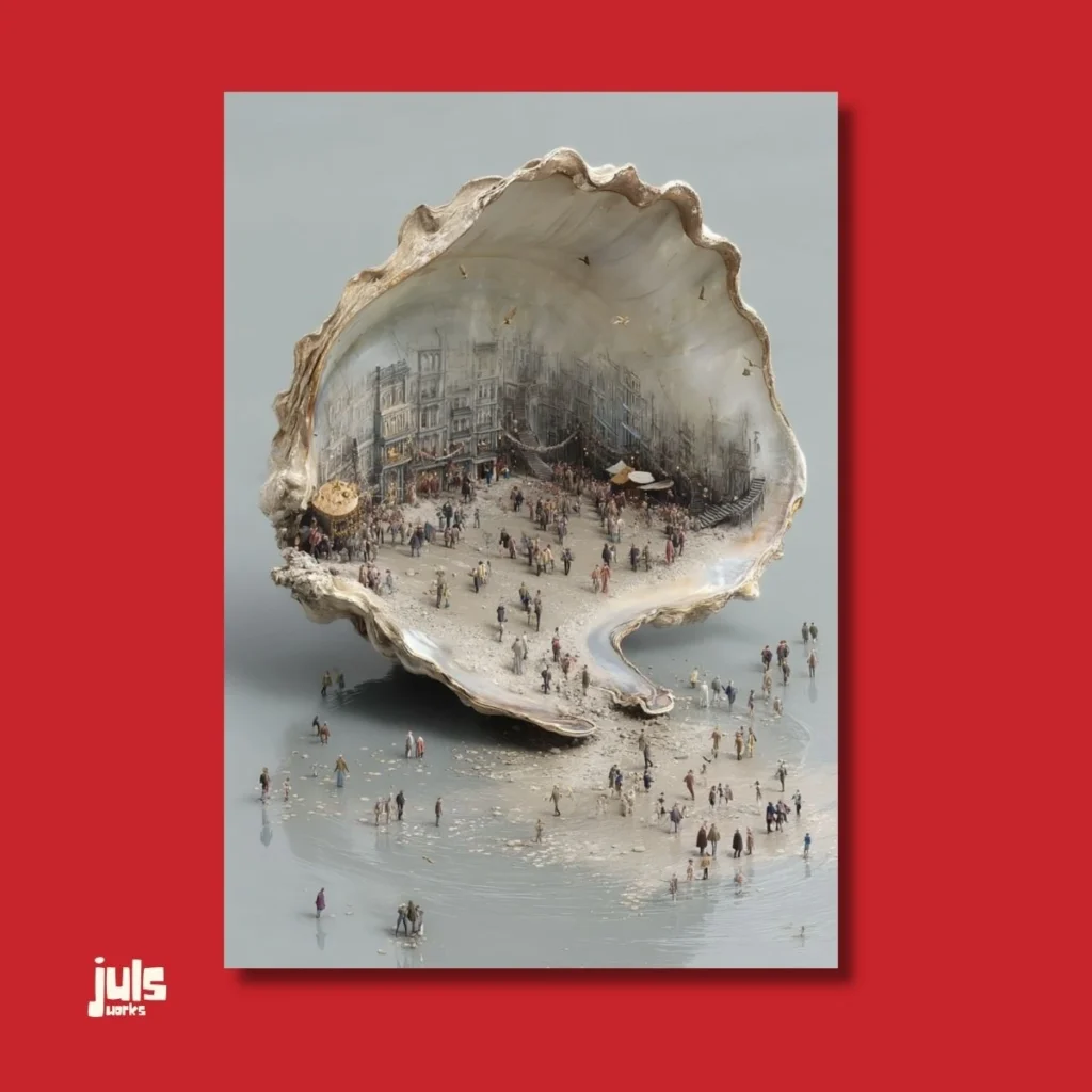 İstiridye Şehri Sürreal Poster