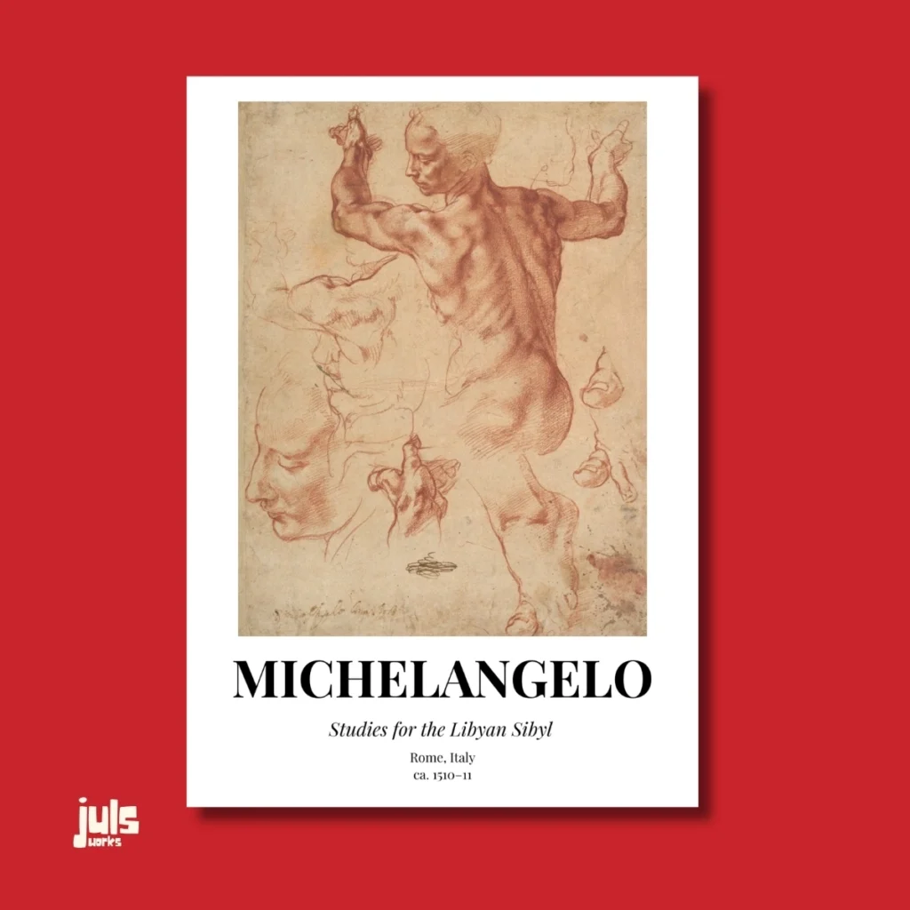 Studies for the Libyan Sibyl poster - Michelangelo müze koleksiyonu duvar sanatı