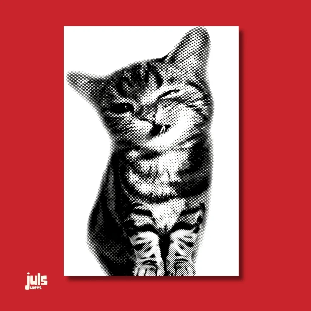 Halftone Kedi Siyah Beyaz Poster