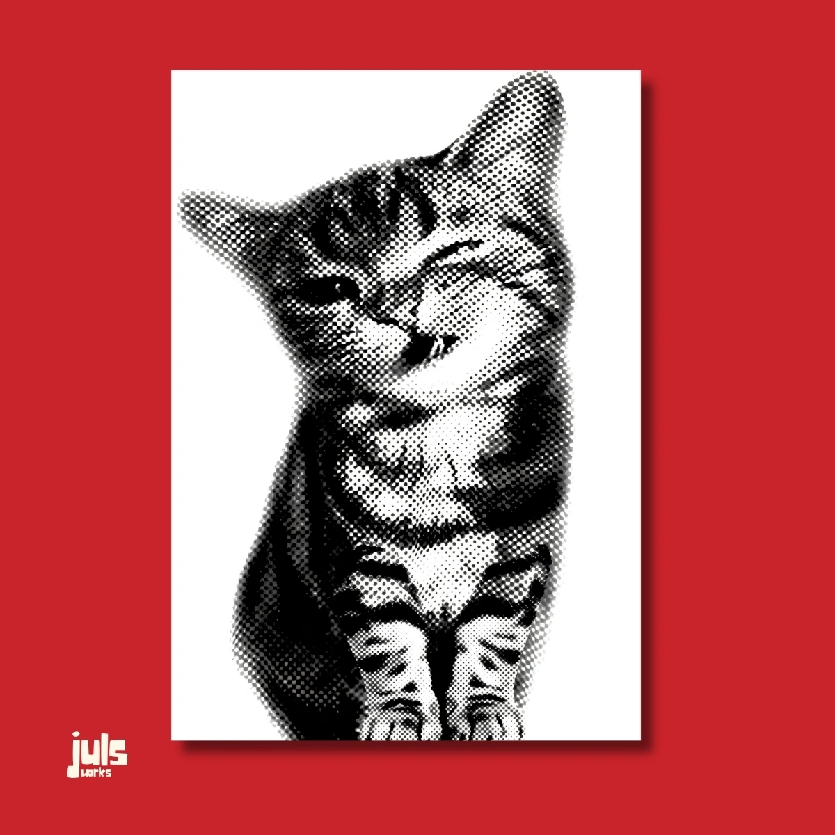 Halftone Kedi Siyah Beyaz Poster