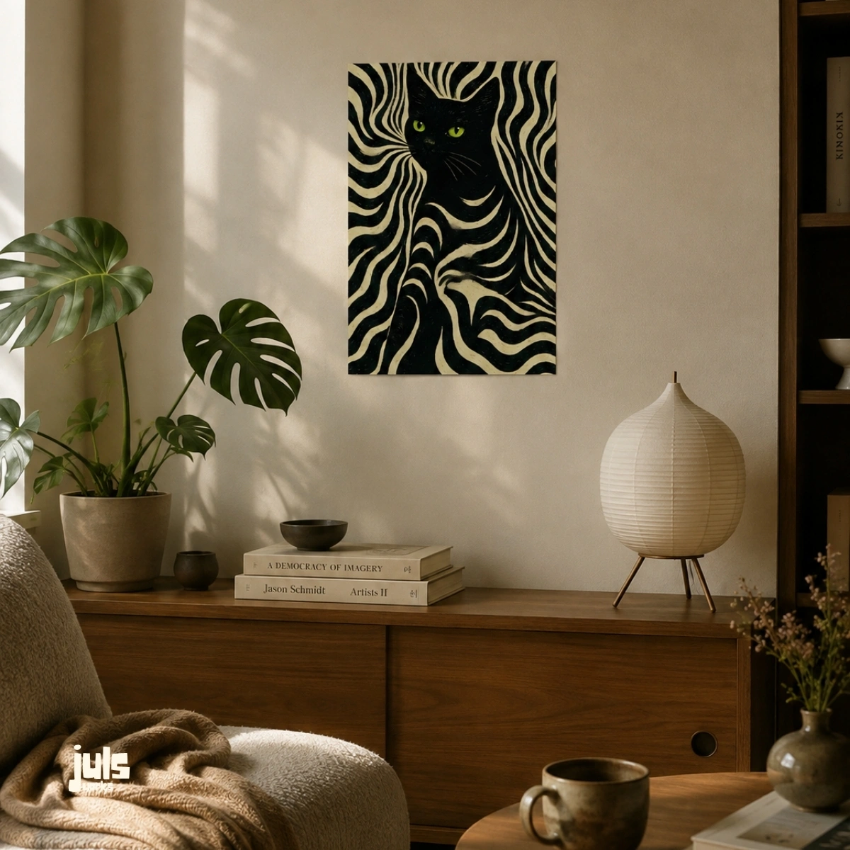 Dalgalı Çizgiler Siyah Kedi Poster