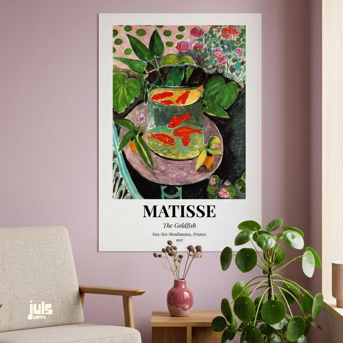 The Goldfish poster oda içi mockup - Matisse müze koleksiyonu duvar sanatı