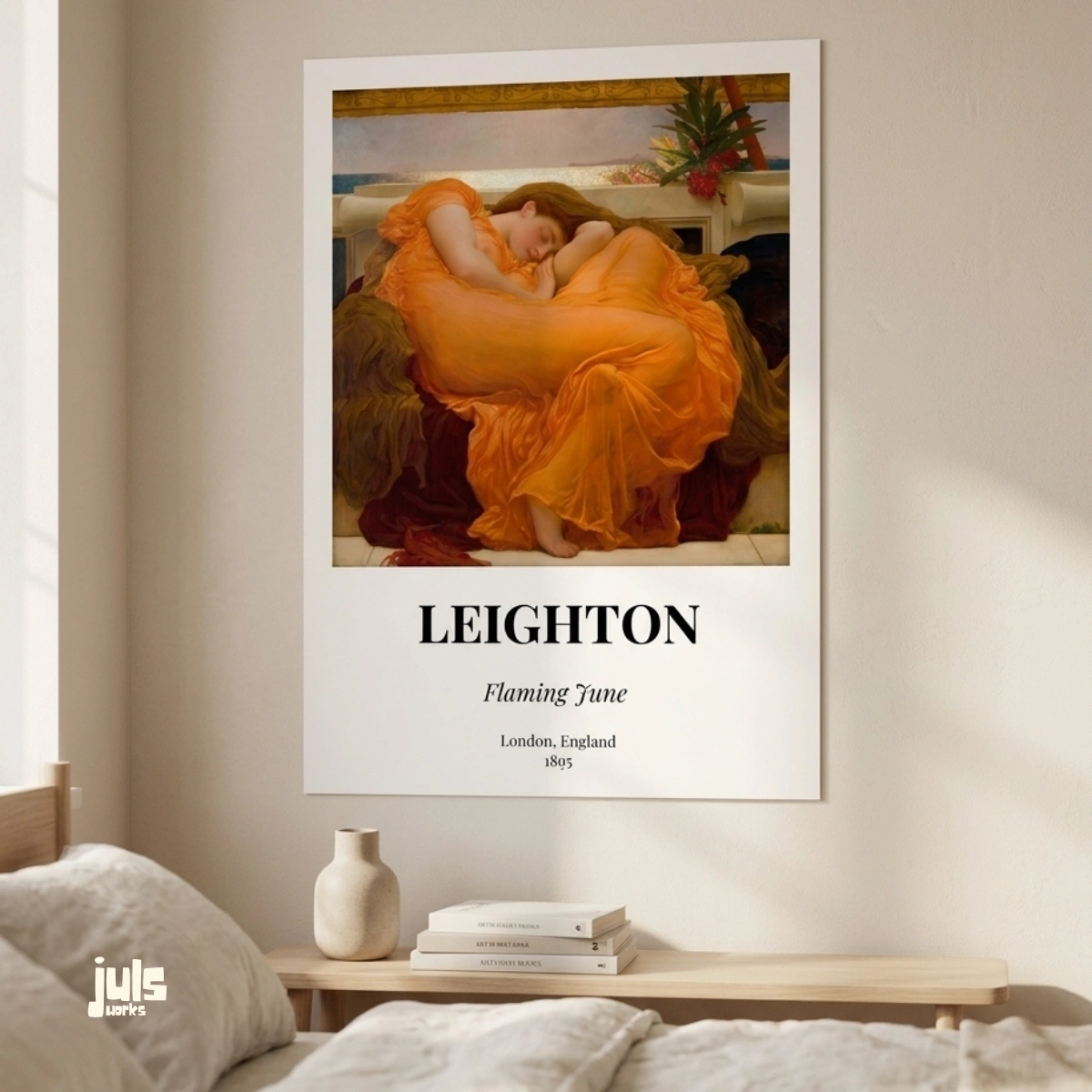 Flaming June poster oda içi mockup - Leighton müze koleksiyonu duvar sanatı