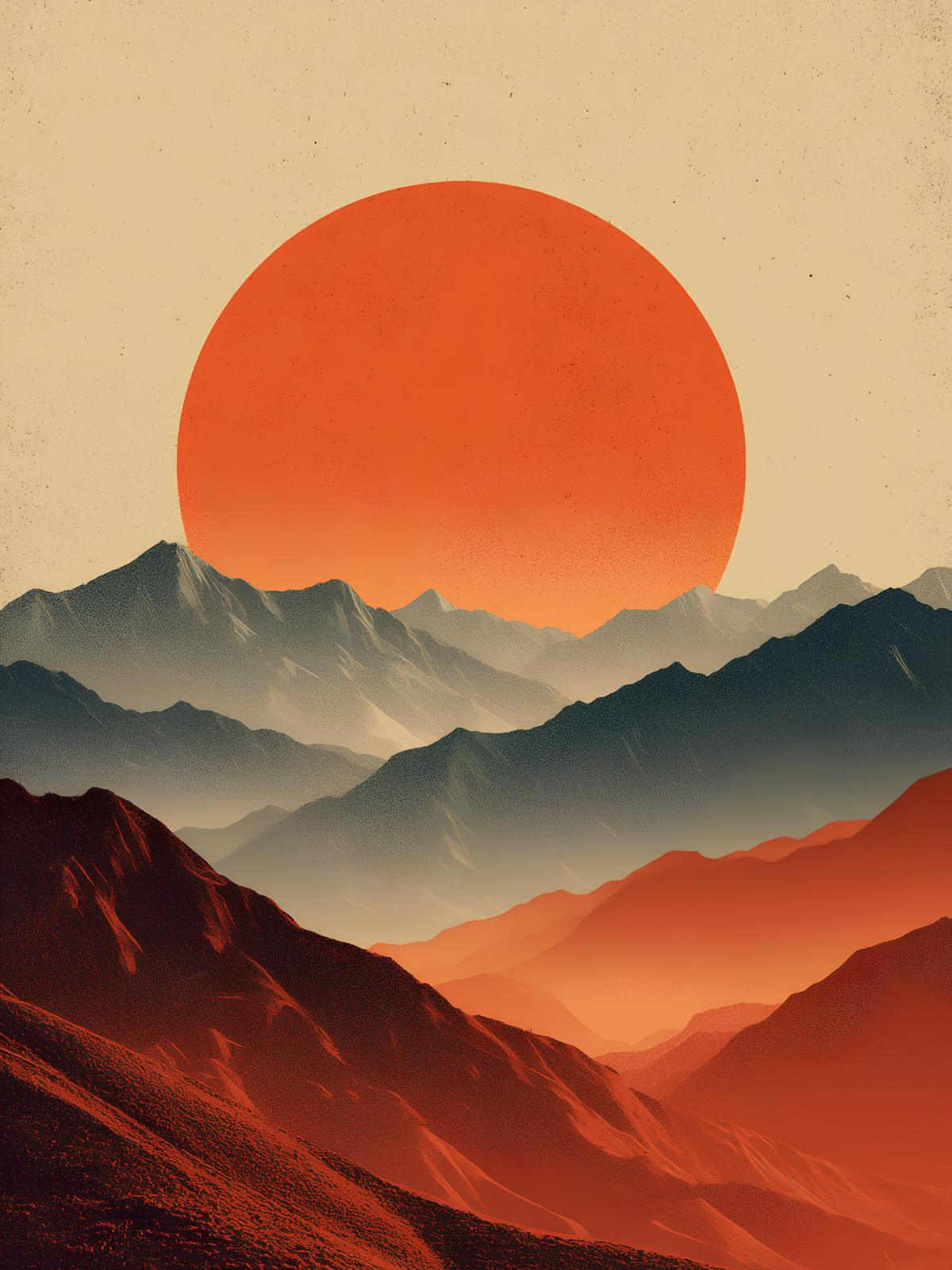 Dağların ardından doğan turuncu güneş posteri