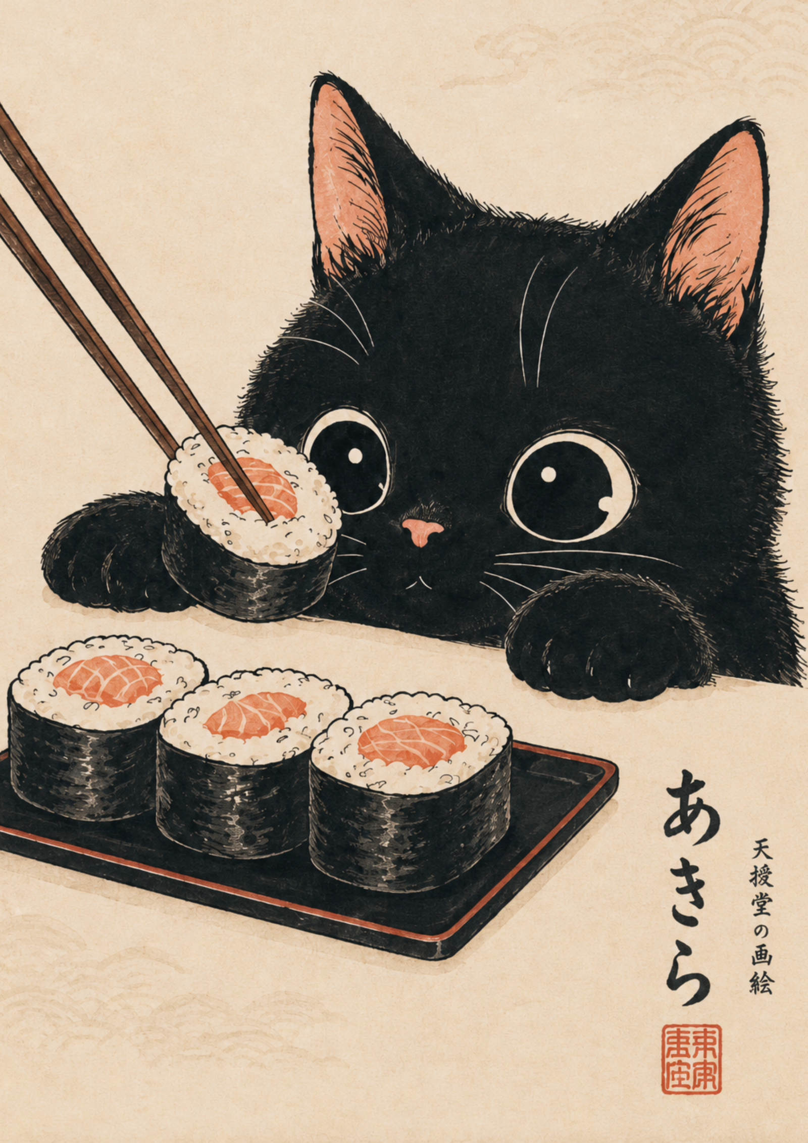 Japon sanatı ve kedili poster